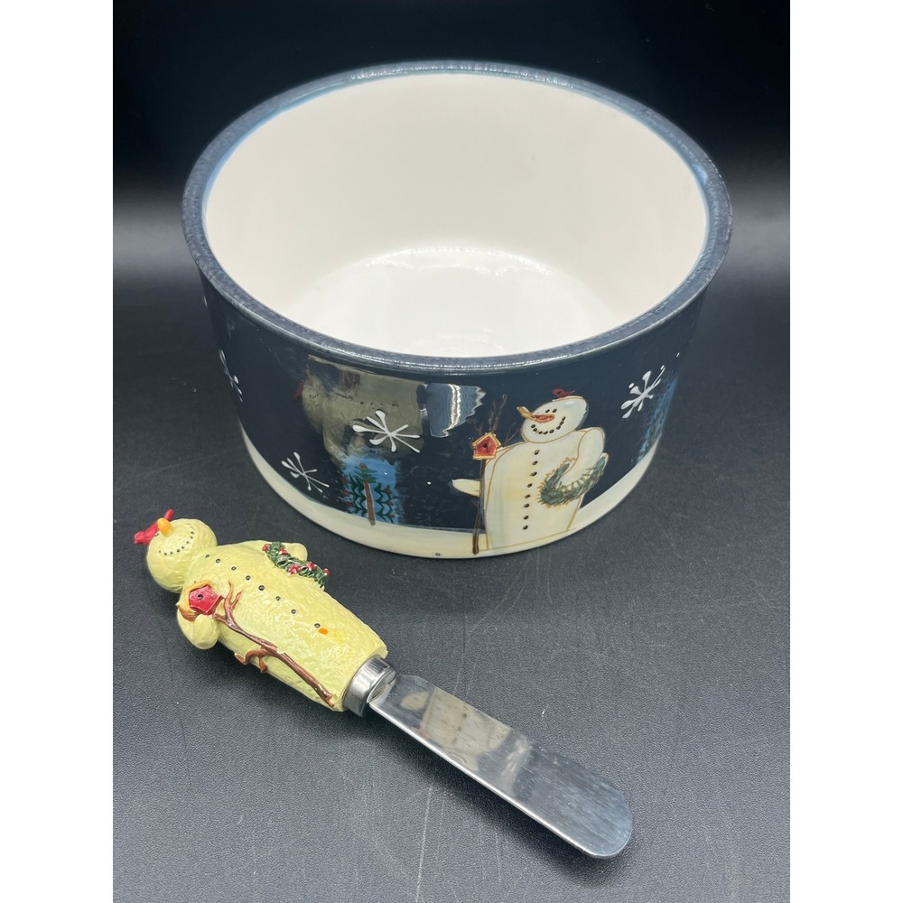 Certified International Mary Beth Baxter Snowman Dip Bowl and Spreader Set Blue